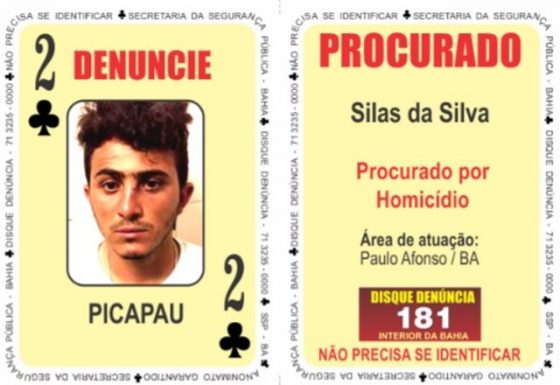 Silas da Silva, suspeito de tráfico de drogas e homicídios, foi incluído no Baralho do Crime como 'Dois de Paus' — Foto: Divulgação/SSP-BA