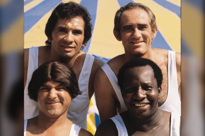 Dedé Santana, Renato Aragão, Zacarias e Mussum, no programa "Os Trapalhões", da Rede Globo em 1981 (Ricardo Chaves/VEJA)