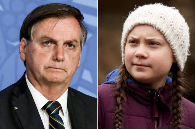 O presidente Jair Bolsonaro e a ativista ambiental sueca Greta Thunberg José Dias/Pr/Adam Berry/Getty Images